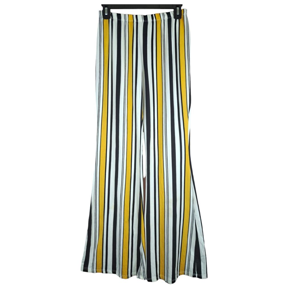 Arabella Striped Flare Pants Womens XL Yellow Black White Vertical Stripe Boho